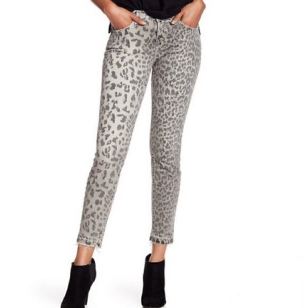 Current Elliot The Ankle Skinny Washed Black Leopard Jeans Size 26